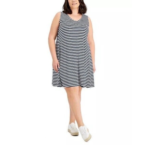 Style & Co. Women's Sleeveless Stripe Swing Dress 2XL Stripe Blue - Picture 1 of 12
